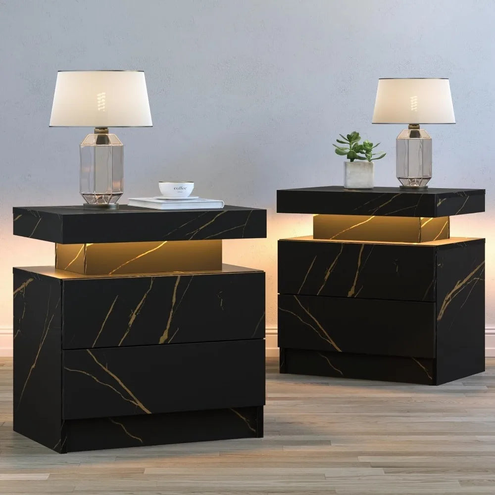 Modern LED End Table with 2 Drawers