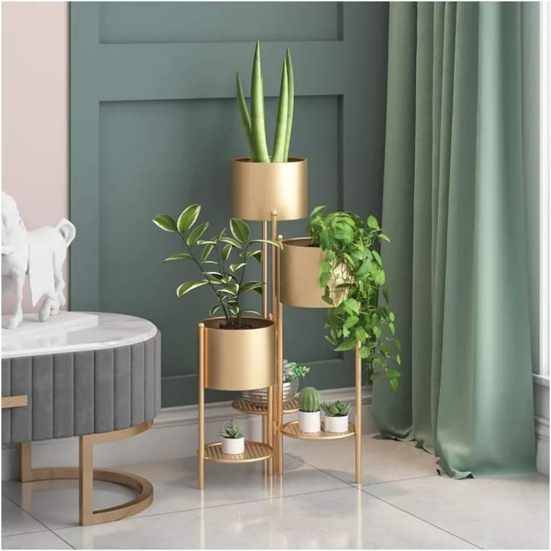 Metal 6 Tier Potted Indoor Gold Flower Pot Stand Holder Shelf