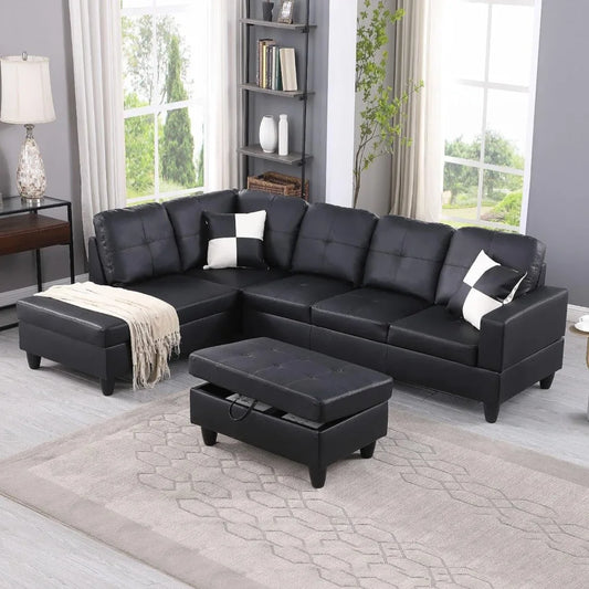 L Shape Sectional Sofa with Right Chaise, Storage Ottoman