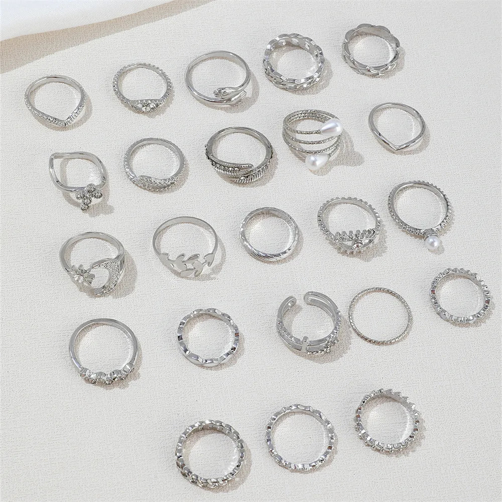 Silver Color Geometric Knuckle Rings Set