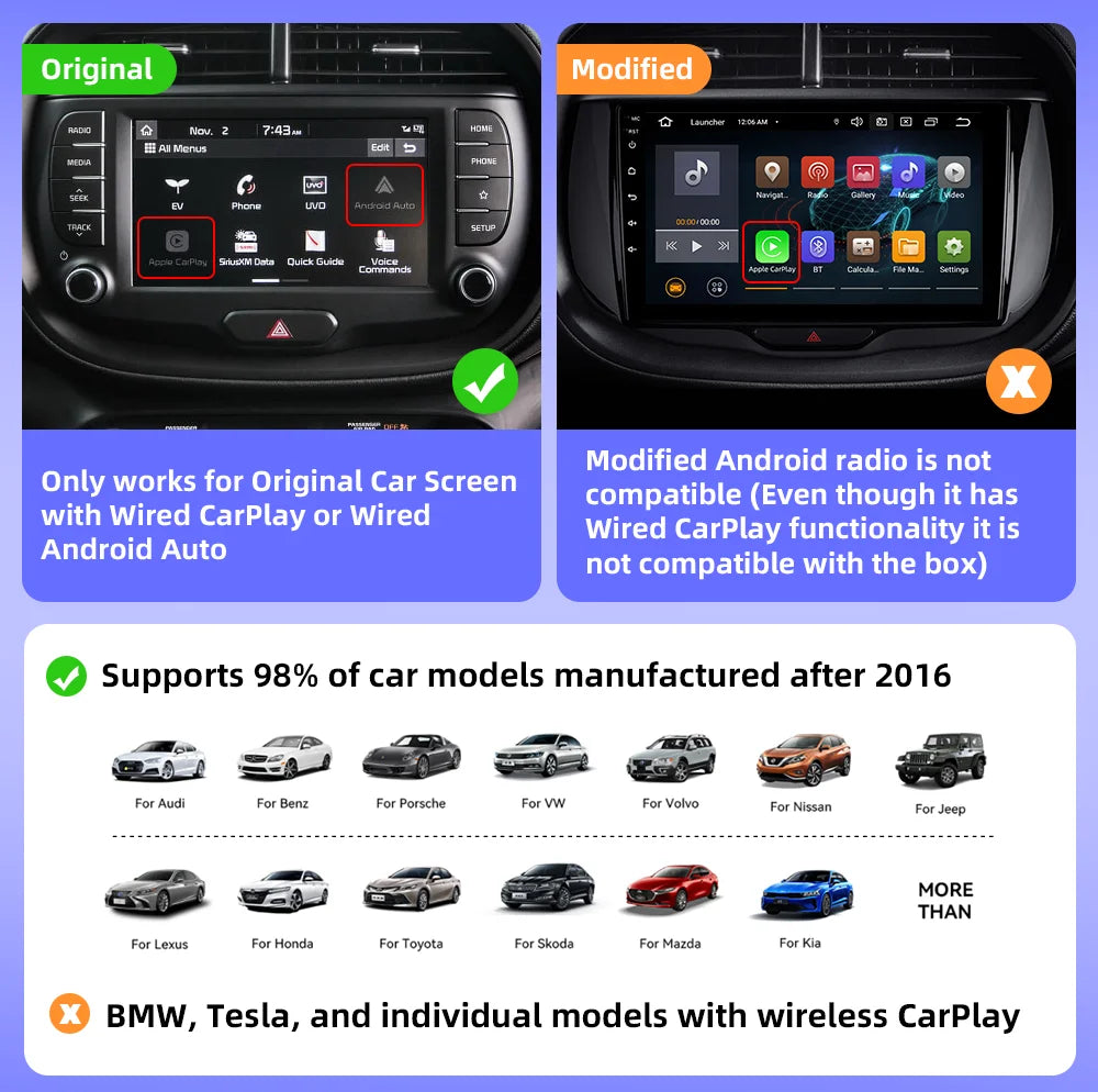 CarAIBOX 2in1 Wireless CarPlay Dongle Wireless Android Auto Box