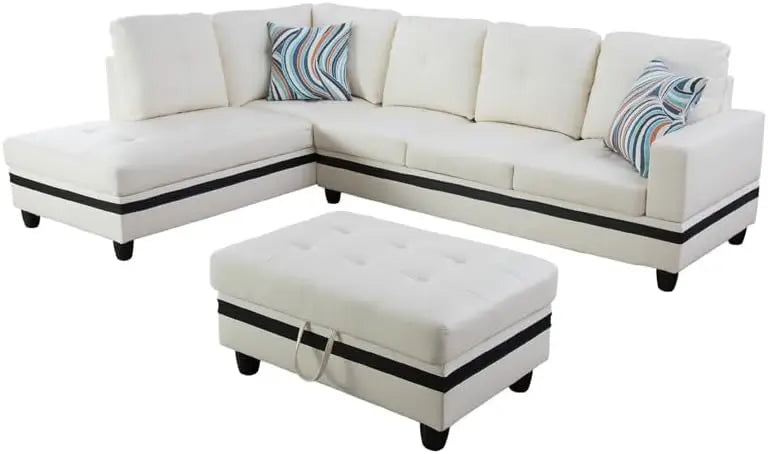 Upholstered  Modern L Shaped Storage Ottoman Chaise Sofa