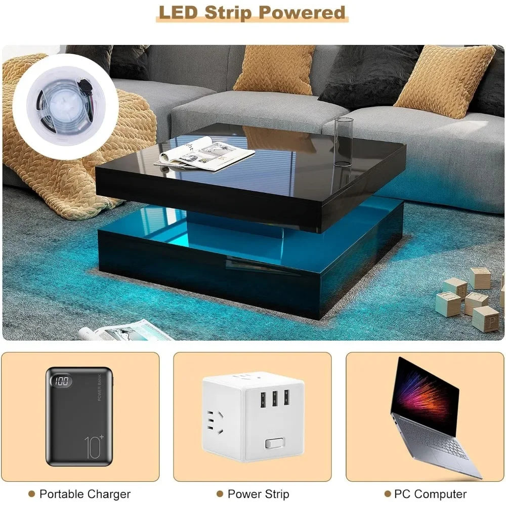 Black LED Coffee Table for Living Room