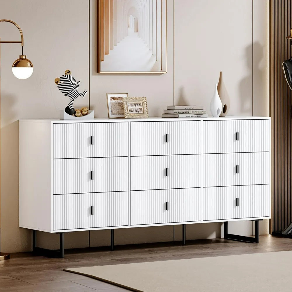 Modern 9 Drawer Triple Dresser with Deep Drawers