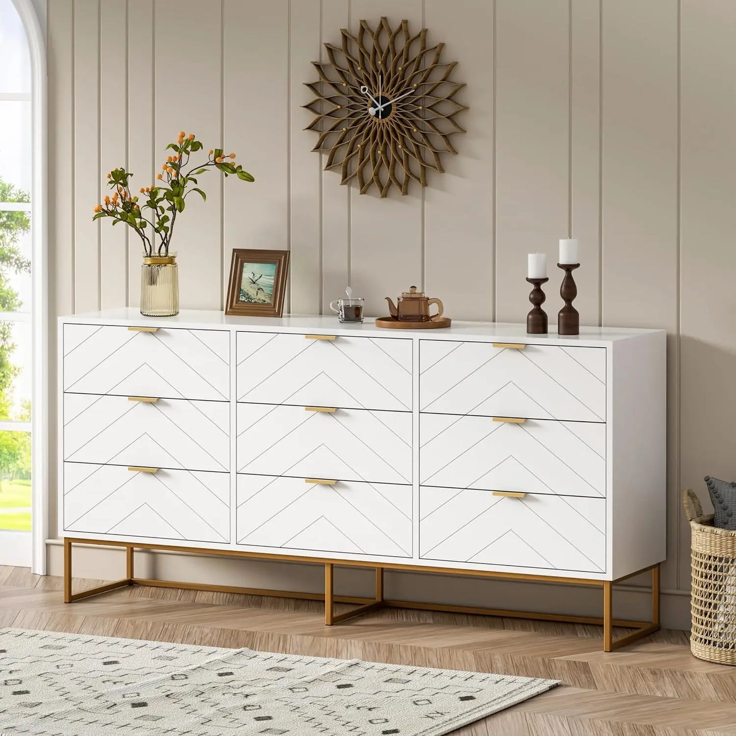 Chest of Drawers,Dressers with Storage, White/Black