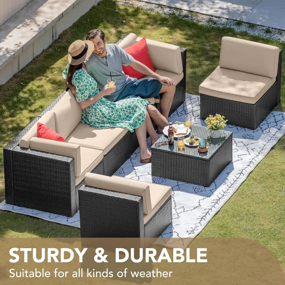 Sectional Sofa Patio Furniture Sets  (Beige)