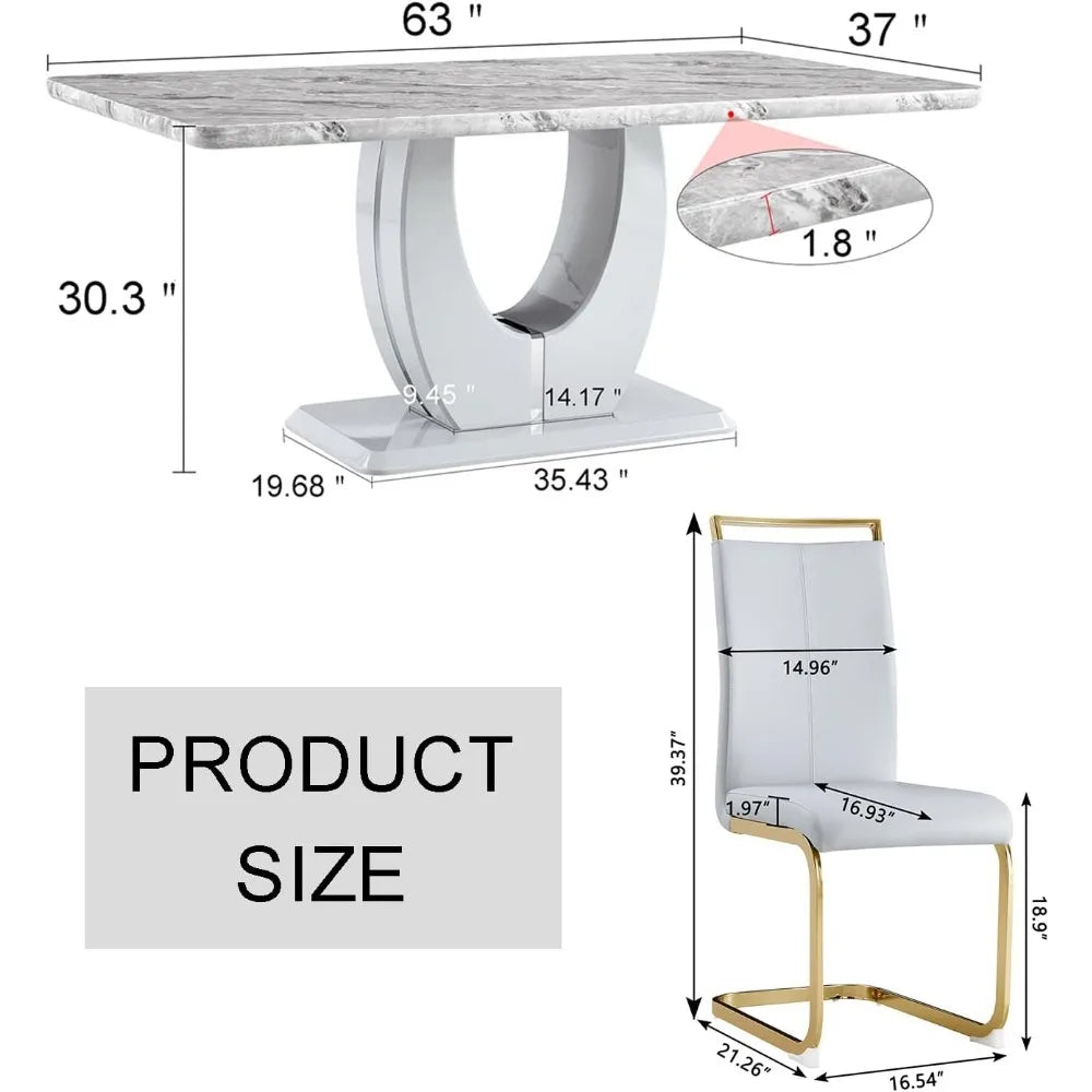 Faux Marble Tabletop＆6 Pu Leather Upholstered Chairs