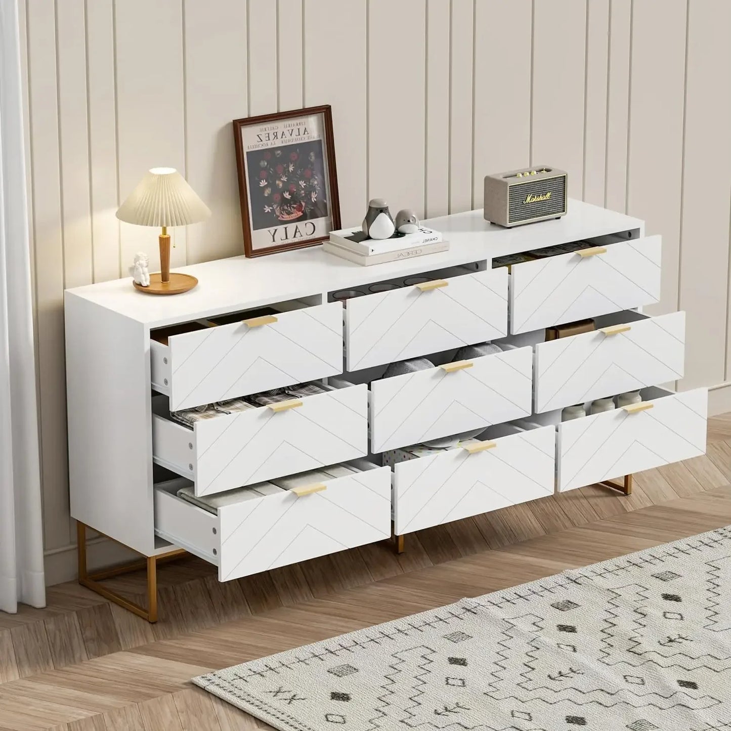 Large Chest of Drawers Storage Cabinet for Bedroom, White/Black