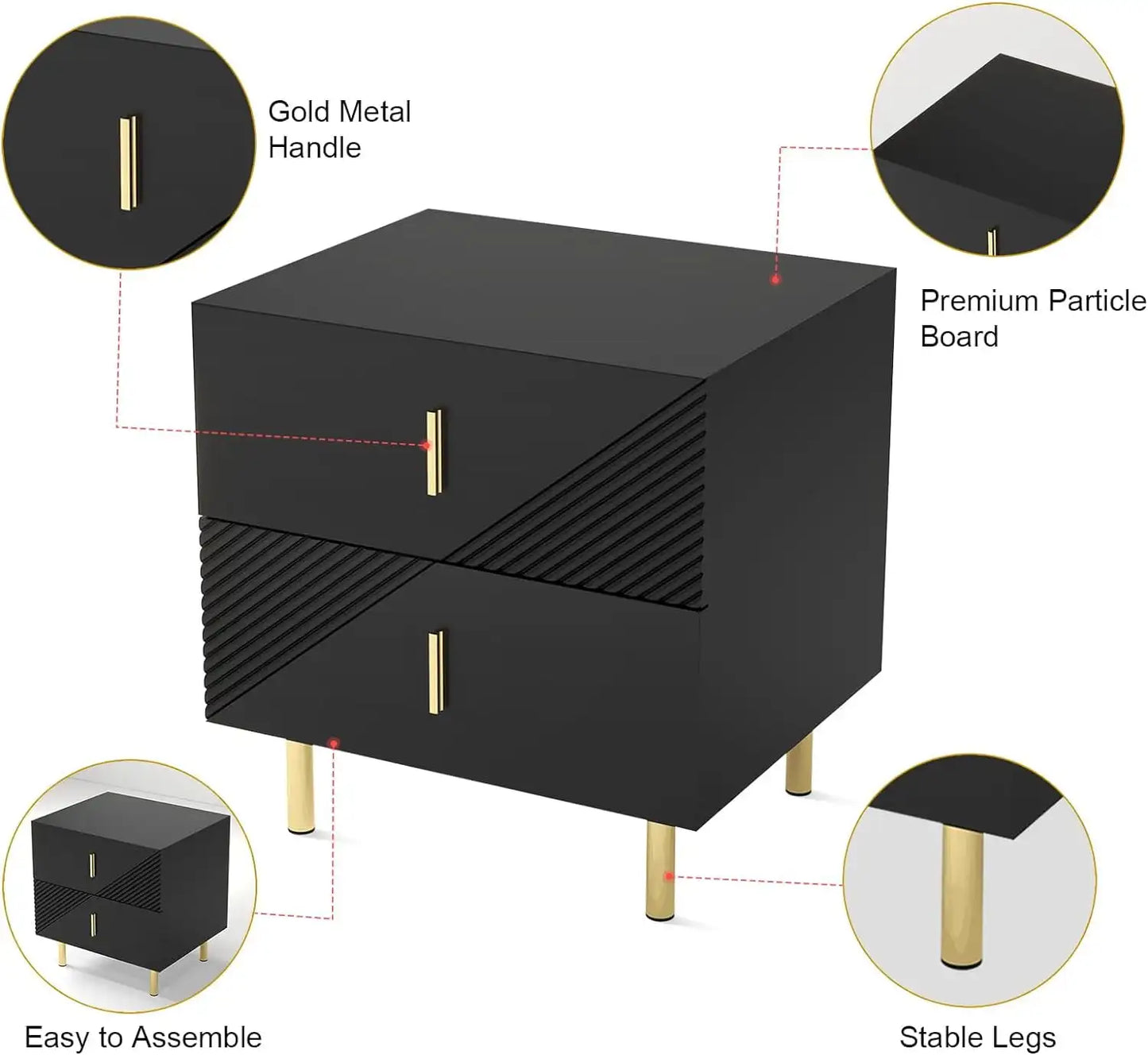 EPOWP Black Nightstand with Drawers