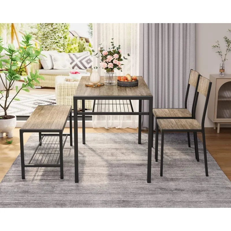 Dining Table and 2 Chairs for 4 with Bench