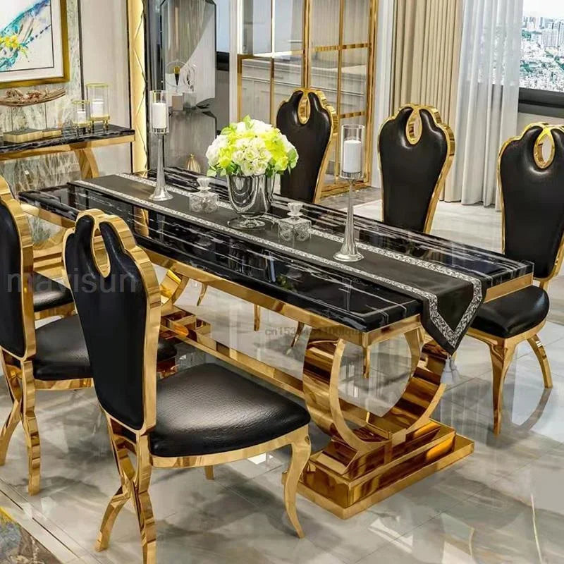 Marble Luxury Patio Rectangle Stable Gold Plated Kitchen Table