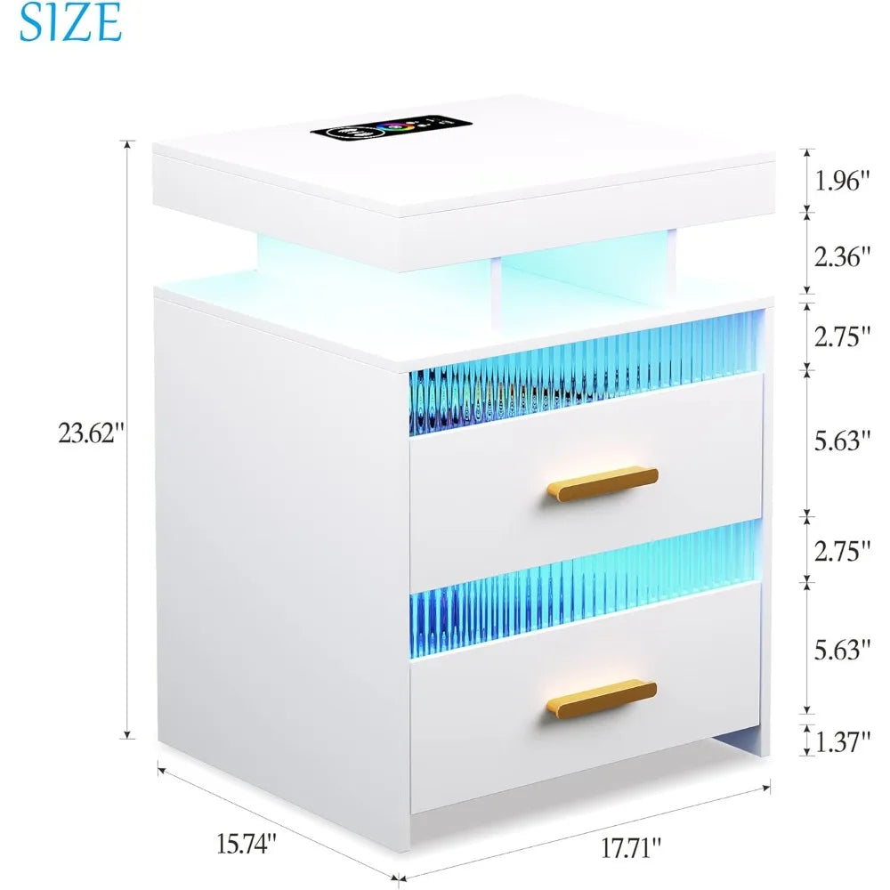 LED Nightstand Set 2 with Drawers