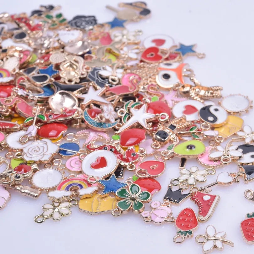 Mixed Gold Color Alloy Enamel Heart Flower Fruit Charms Pendant