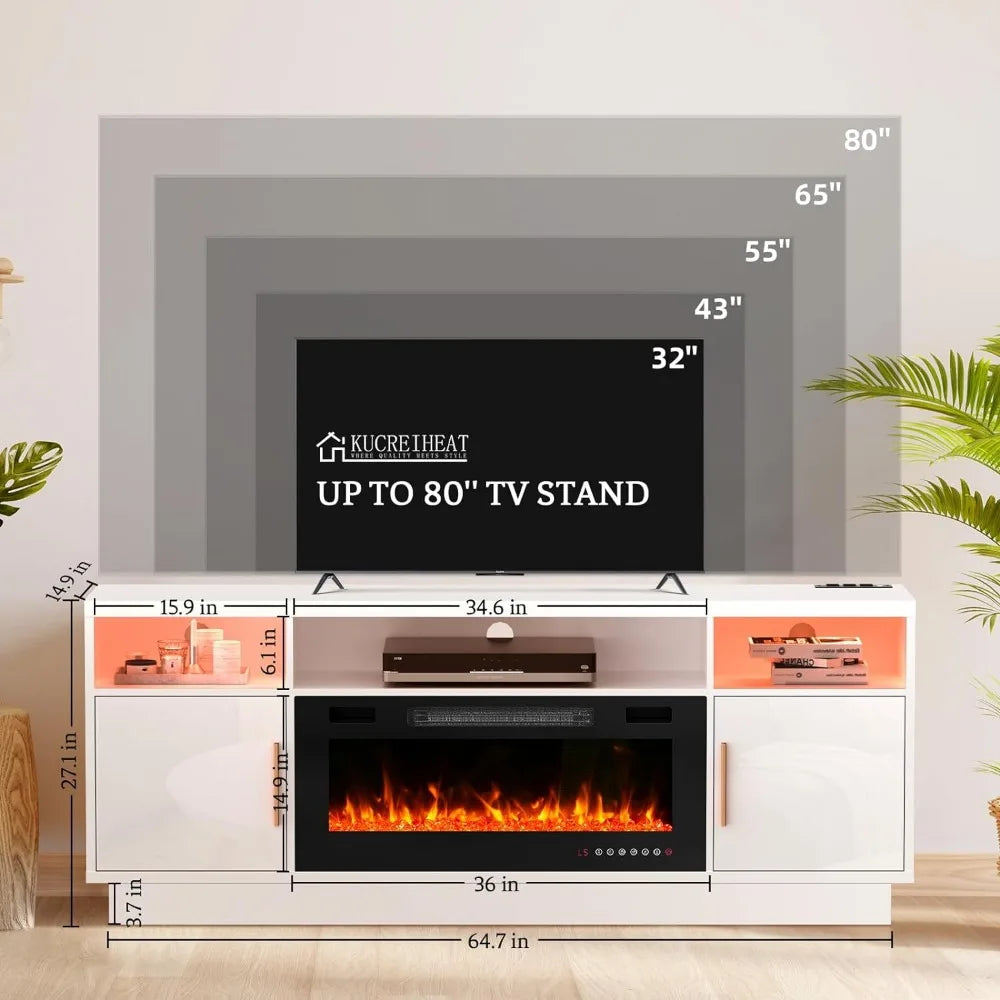 TV Stand with 36'' Fireplace-LED Light Entertainment Center Console