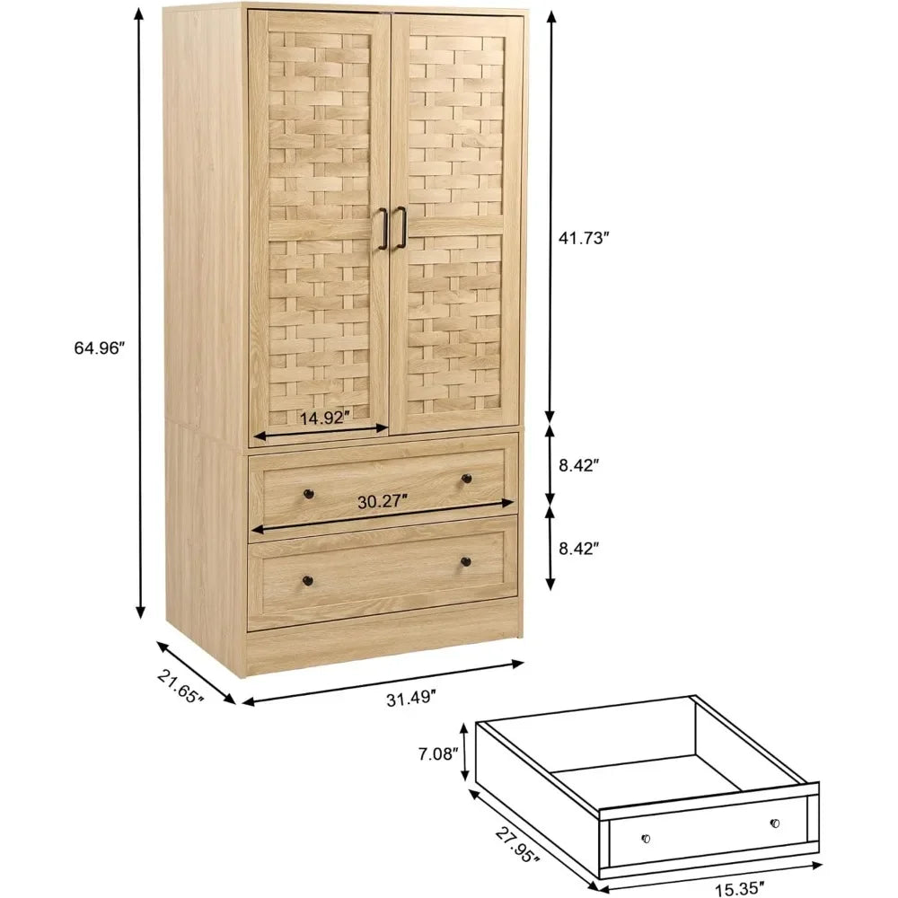 Armoire Wardrobe Closet With 2 Woven Doors