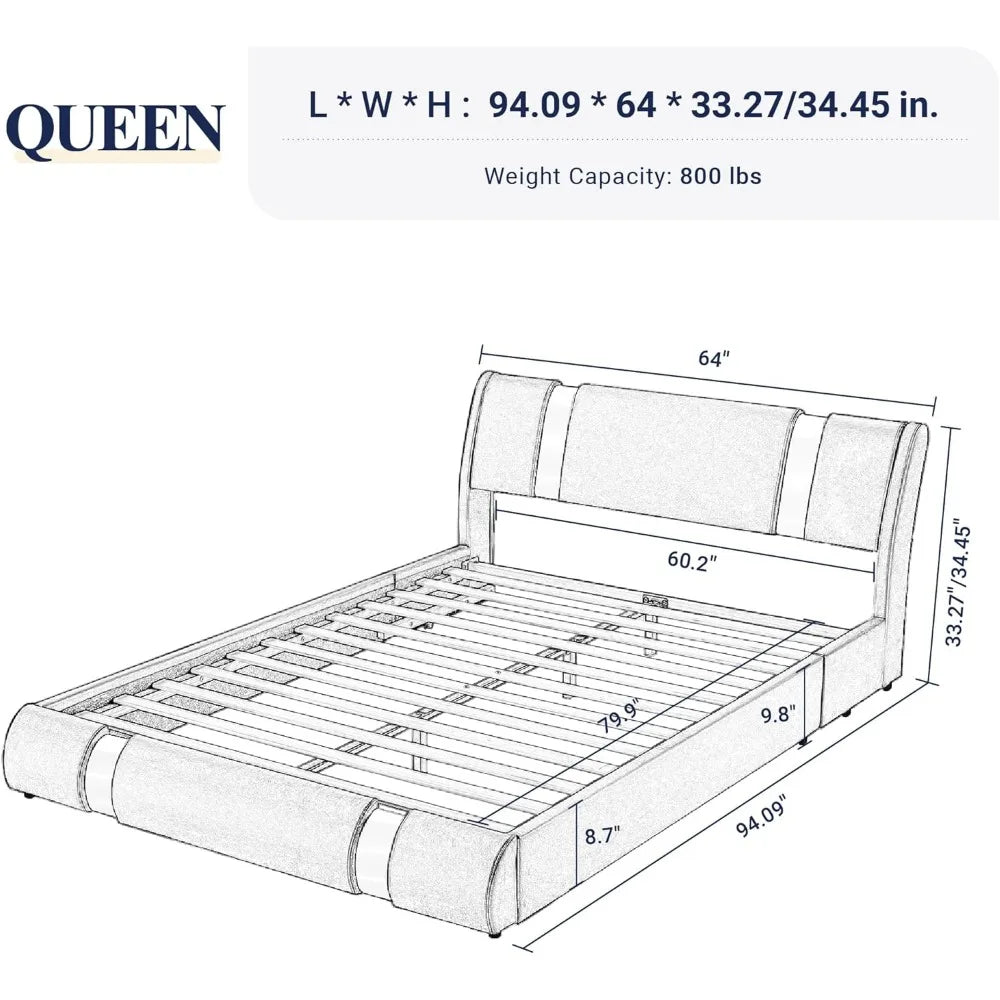 Queen Bed Frame with Iron Piece Decor