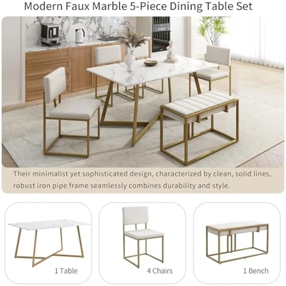 Modern Faux Marble Dining Room Set