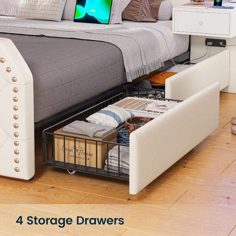 Tall Platform Bed Frame with 4 Storage Drawers