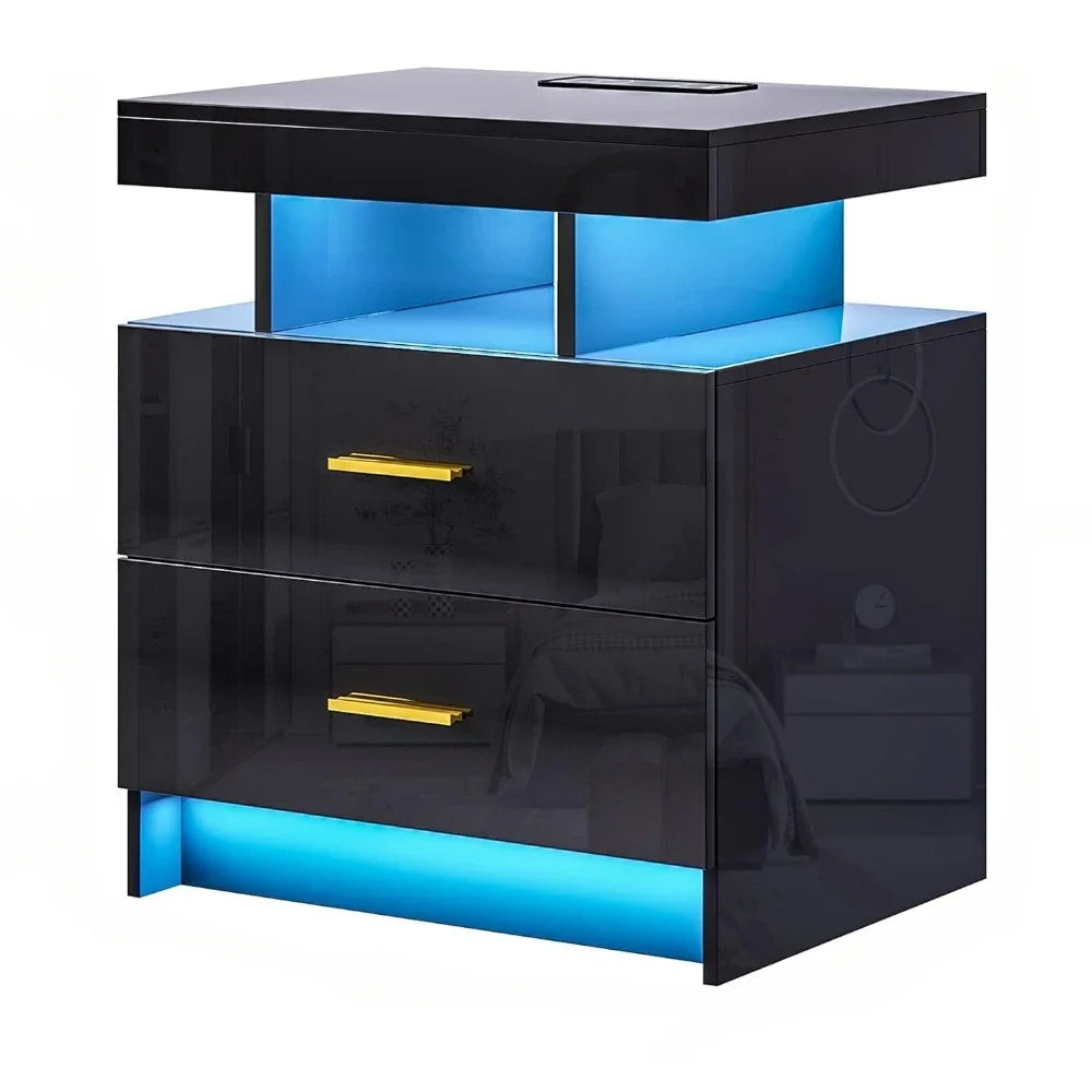 LED Nightstand With Wireless Charging Station and USB Port