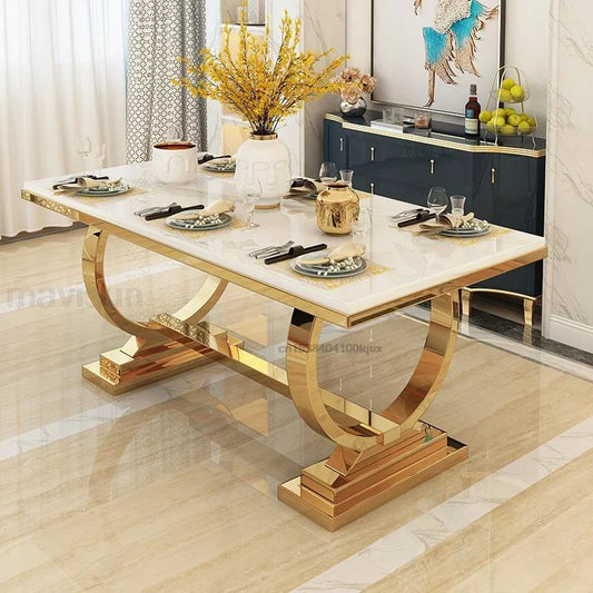 Marble Luxury Patio Rectangle Stable Gold Plated Kitchen Table