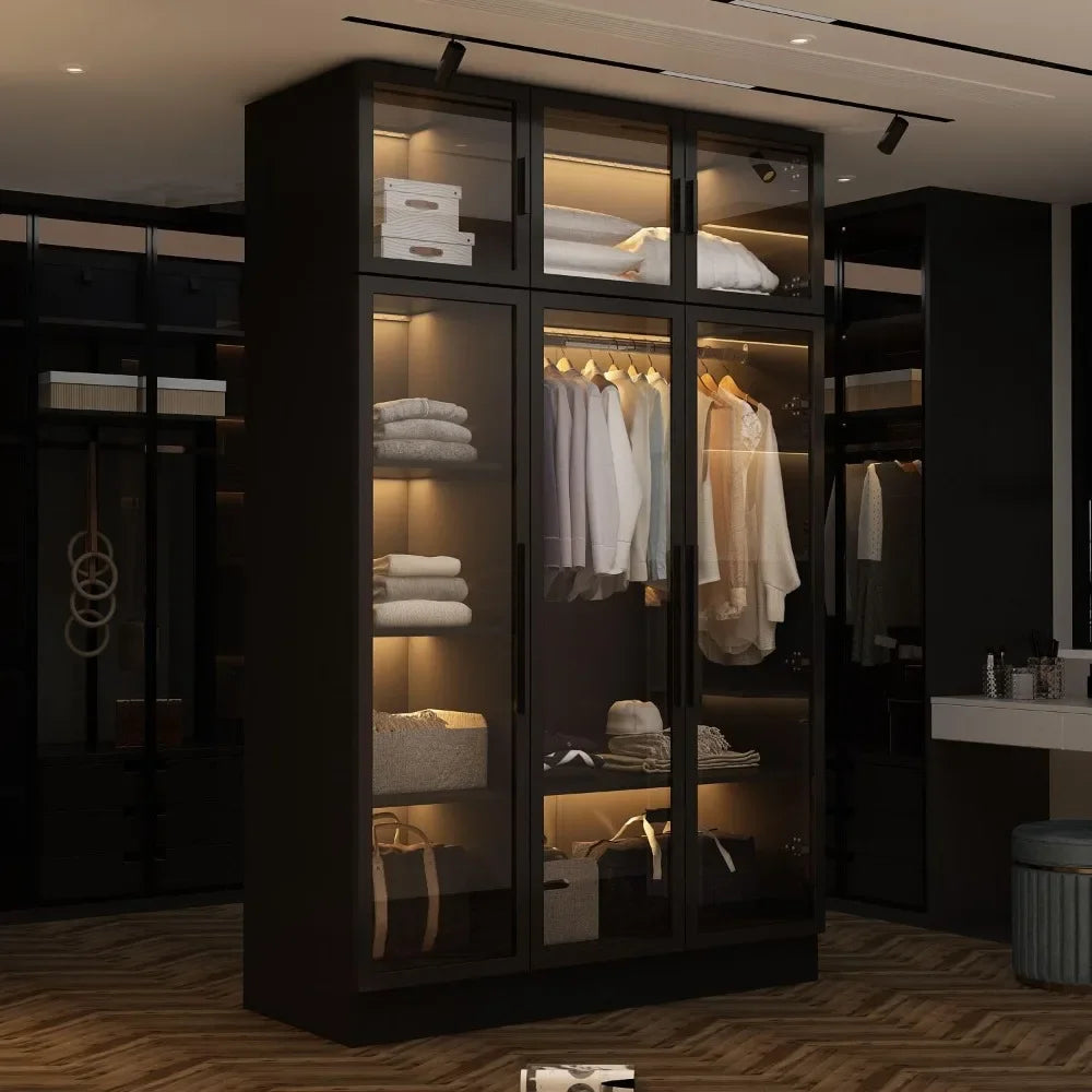 Amoire Wardrobe with Glass Doors and Shelves