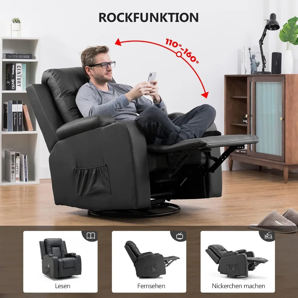 Modern Rocker with Heated Massage Leather Recliner Chair