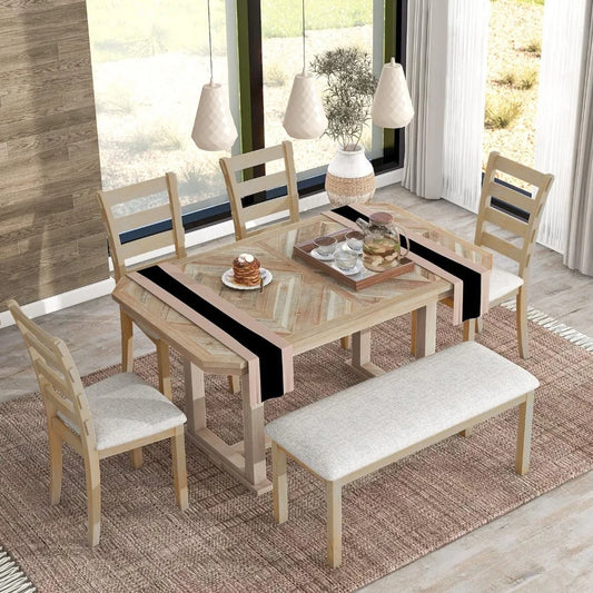 Rubber Wood with Beautiful Wood Grain Pattern Tabletop and Soft Cushion Set