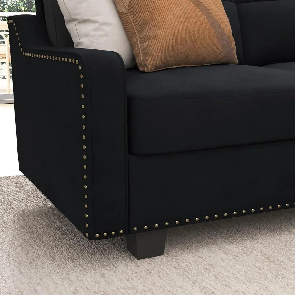 Convertible Sectional Sofa Velvet L Shaped Couch , Velvel Black Sofa