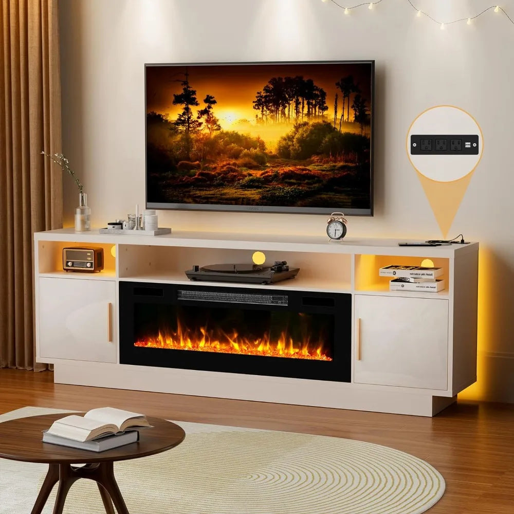 TV Stand with 36'' Fireplace-LED Light Entertainment Center Console