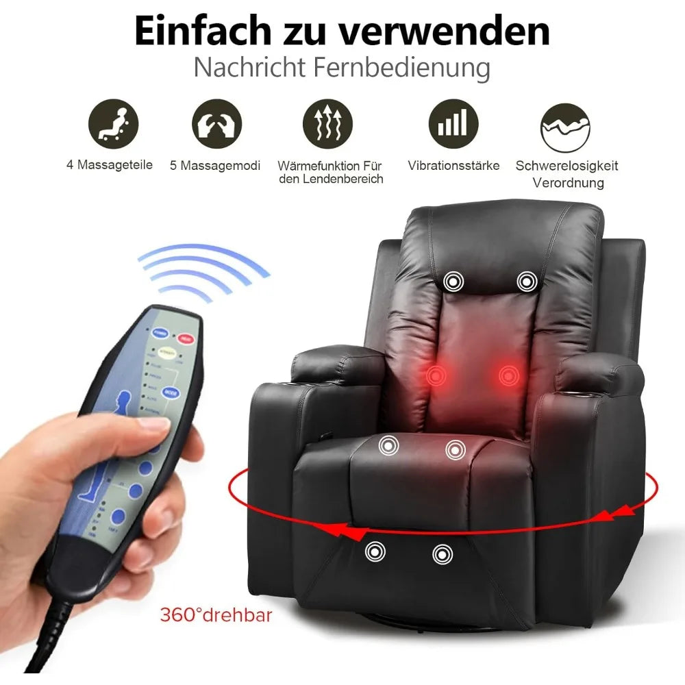 Modern Rocker with Heated Massage Leather Recliner Chair