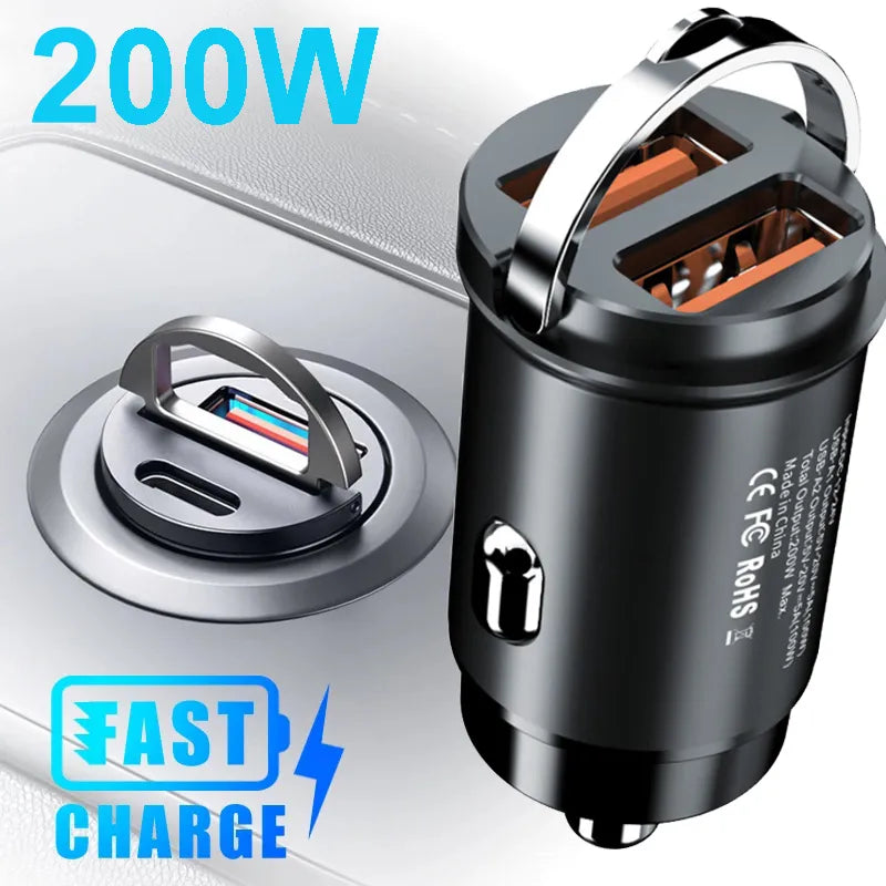 QC3.0 PD Mini Car Charger 12-24V 100W/200W