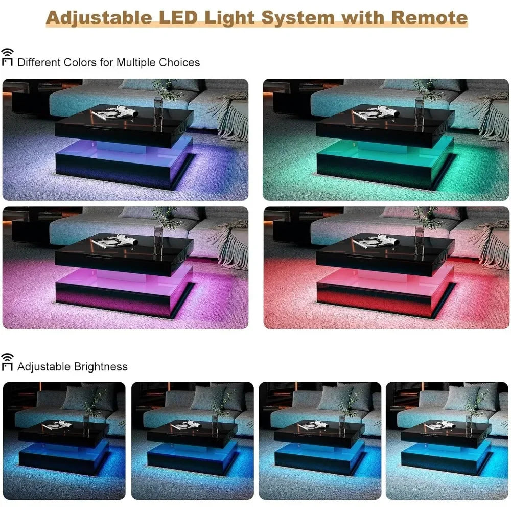 Black LED Coffee Table for Living Room