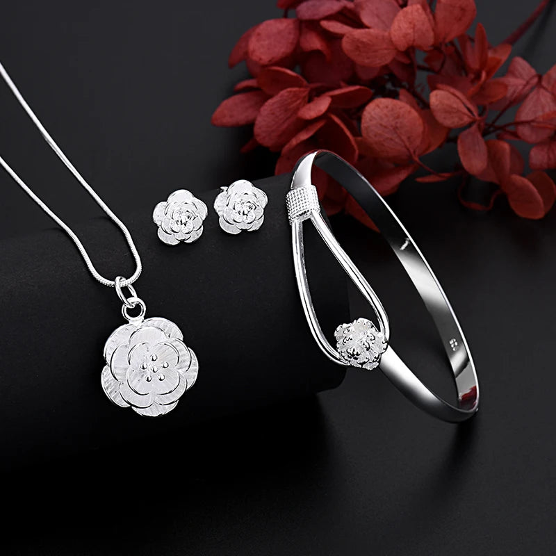 Sterling Silver Charm Flower Necklace