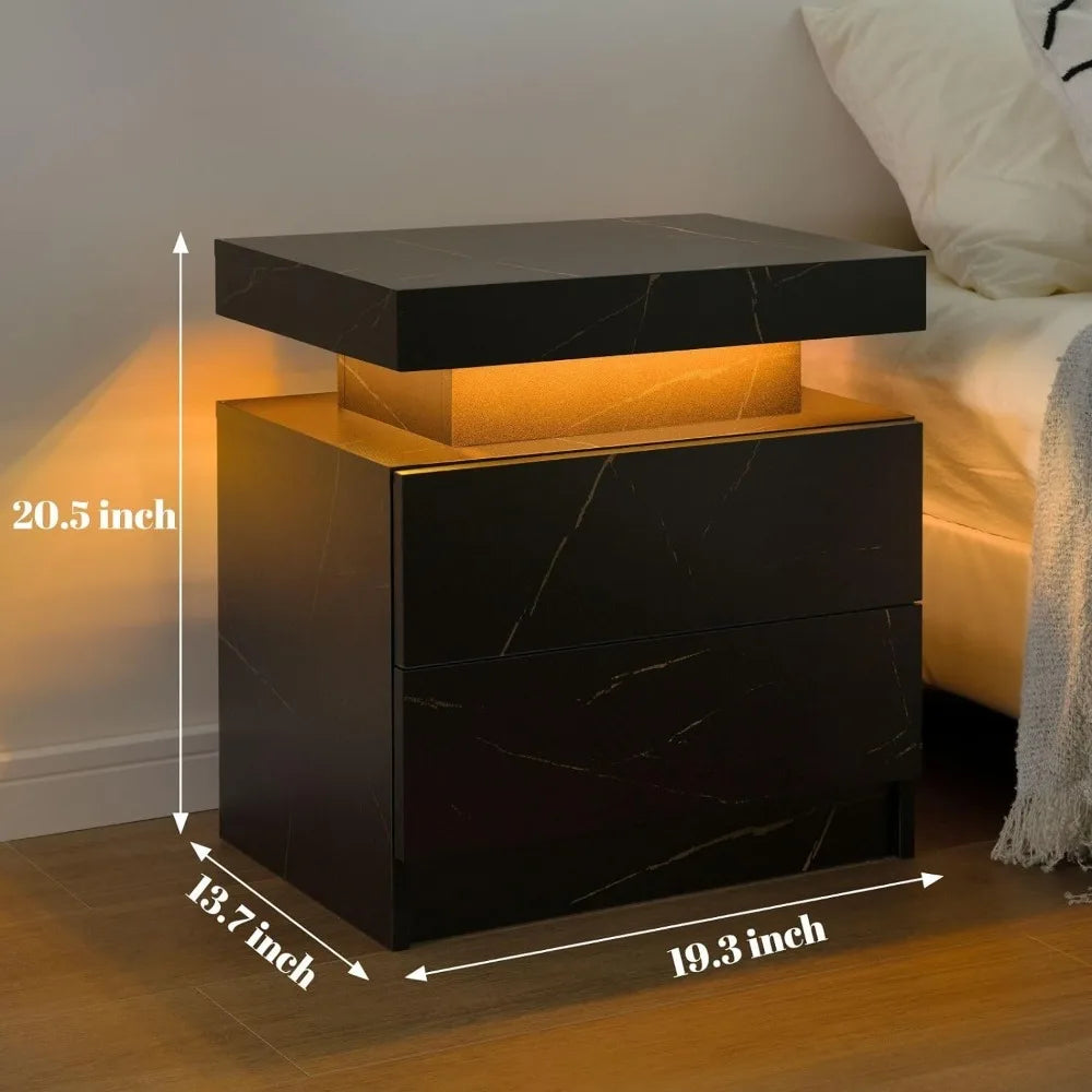 Modern LED End Table with 2 Drawers