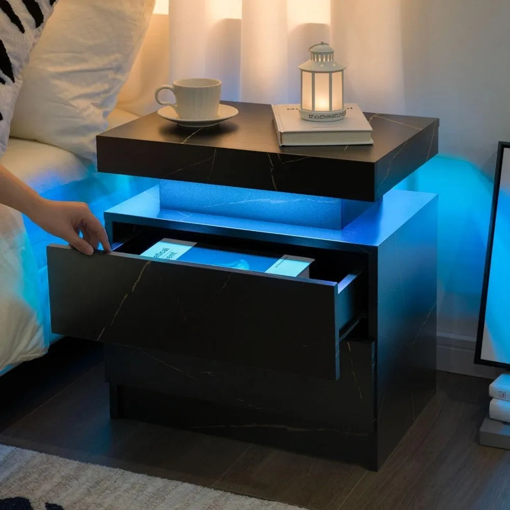 Modern LED End Table with 2 Drawers