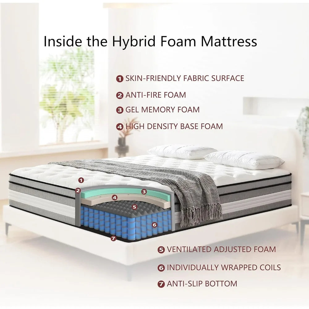 Full Mattress, 10 Inch Hybrid with Gel Memory Foam