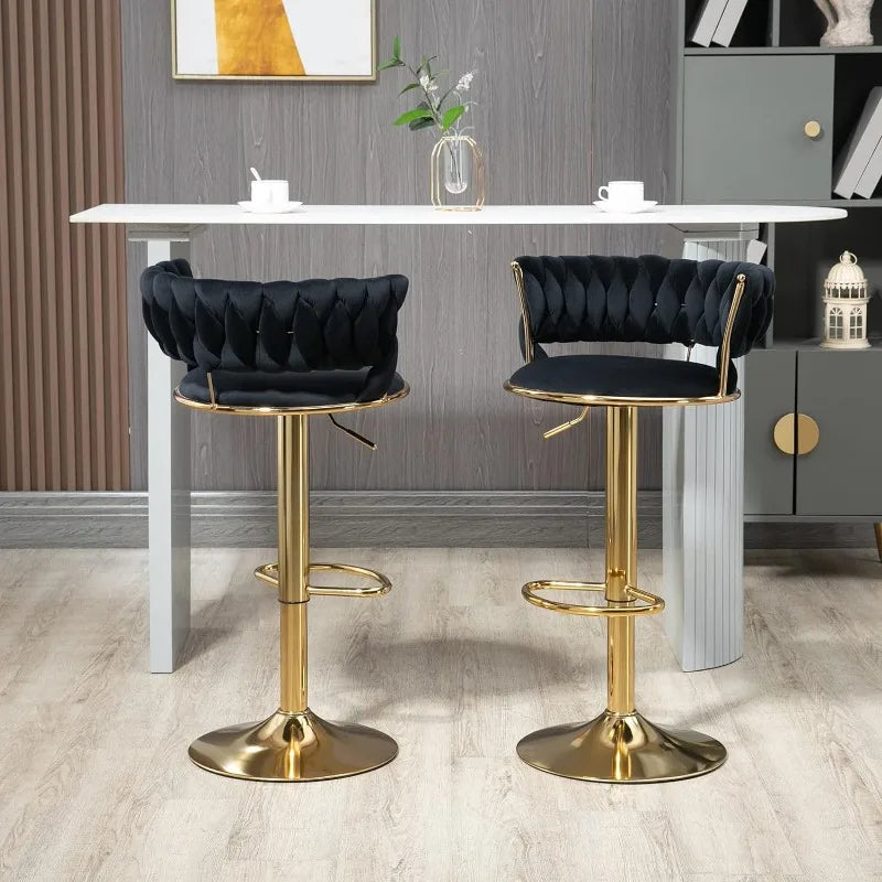 Adjustable Swivel Velvet Bar Stool Set of 2