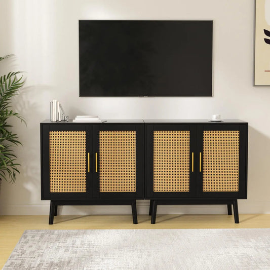 Accent Storage Cabinet with Rattan Decor Doors