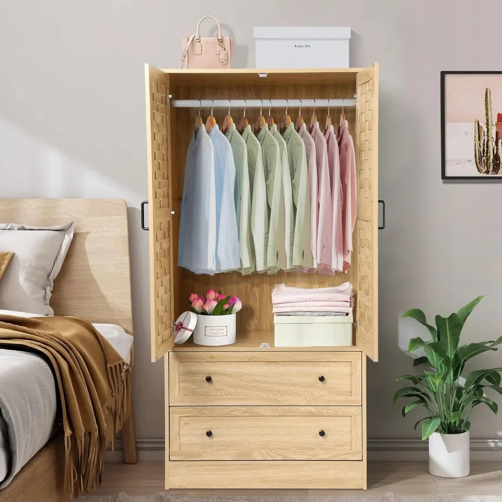 Armoire Wardrobe Closet With 2 Woven Doors