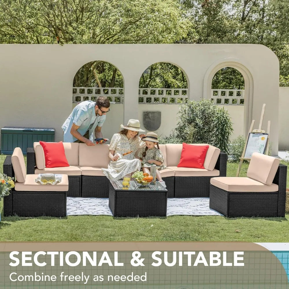 Sectional Sofa Patio Furniture Sets  (Beige)