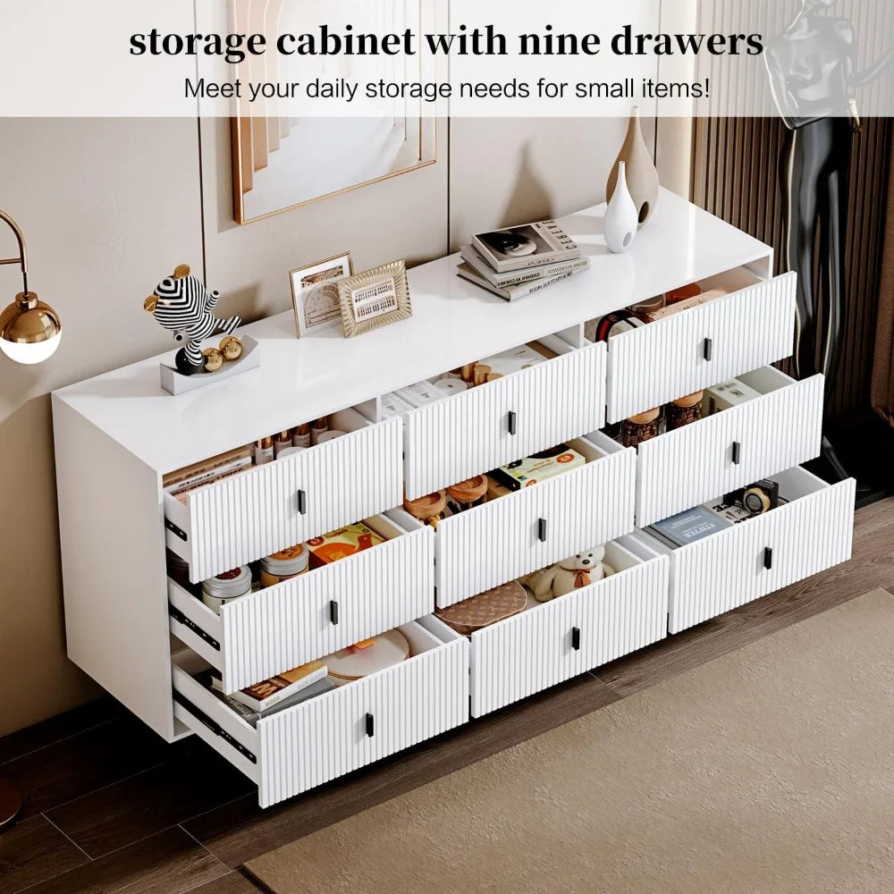 Modern 9 Drawer Triple Dresser with Deep Drawers