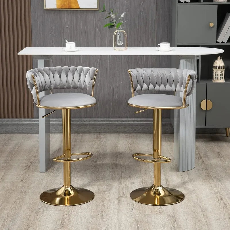 Adjustable Swivel Velvet Bar Stool Set of 2