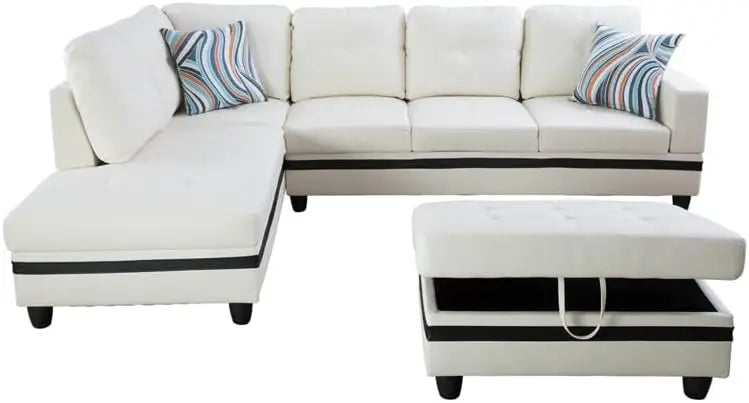 Upholstered  Modern L Shaped Storage Ottoman Chaise Sofa