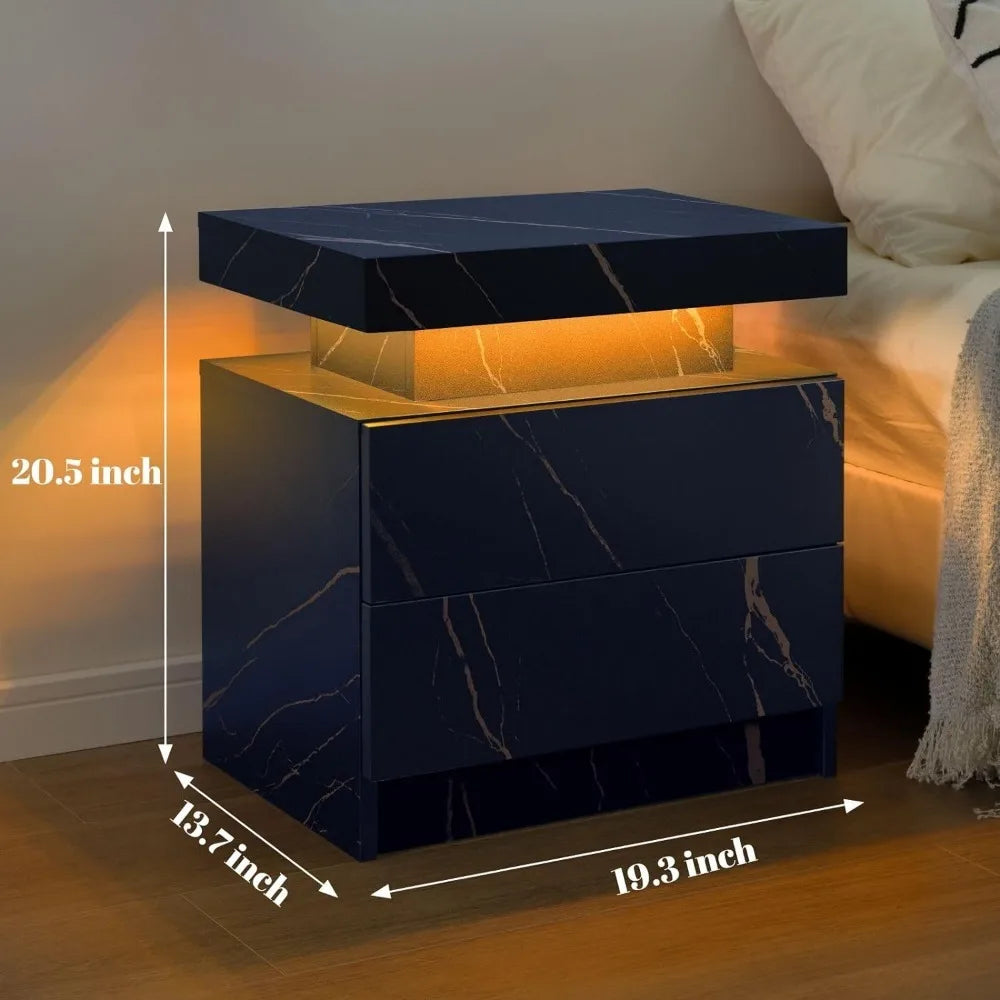 Modern LED End Table with 2 Drawers