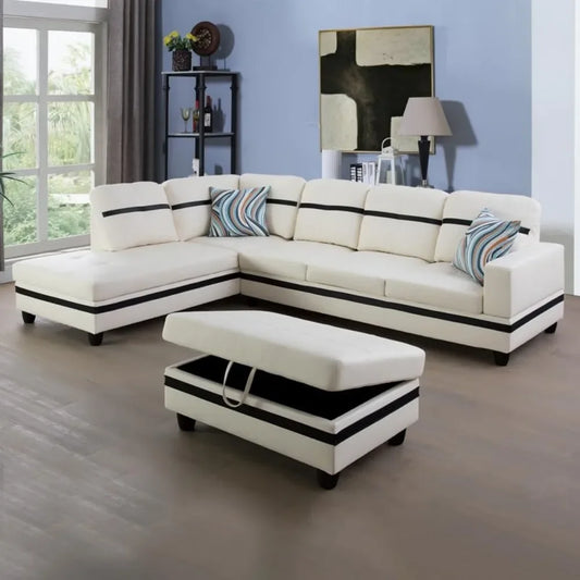 Upholstered  Modern L Shaped Storage Ottoman Chaise Sofa