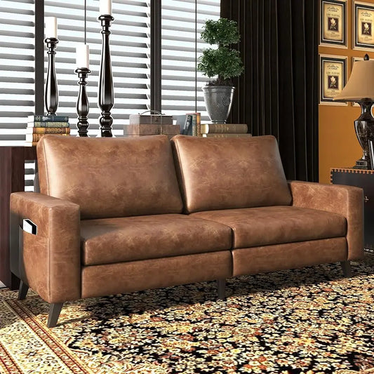 Esright Brown Leather Sofa Couches for Living Room, Saddle Brown