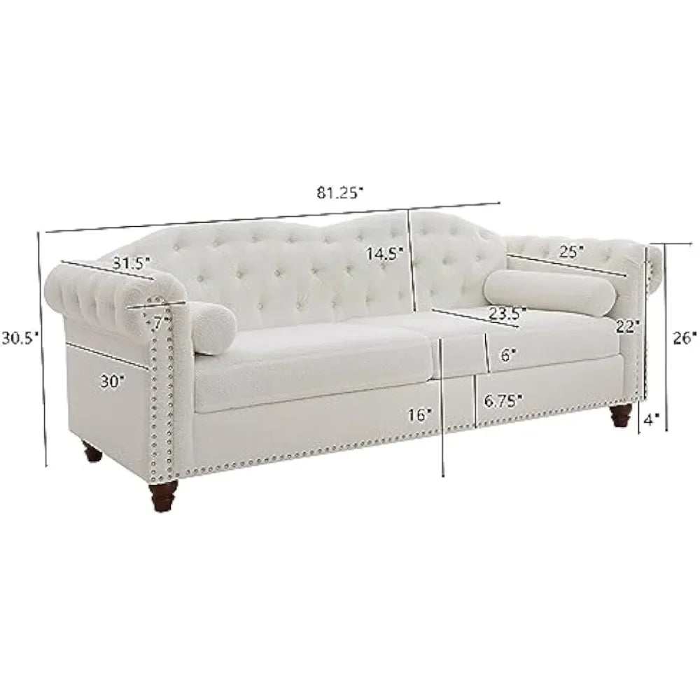 Modern 3-Seater Couches for Living Room, Teddy White