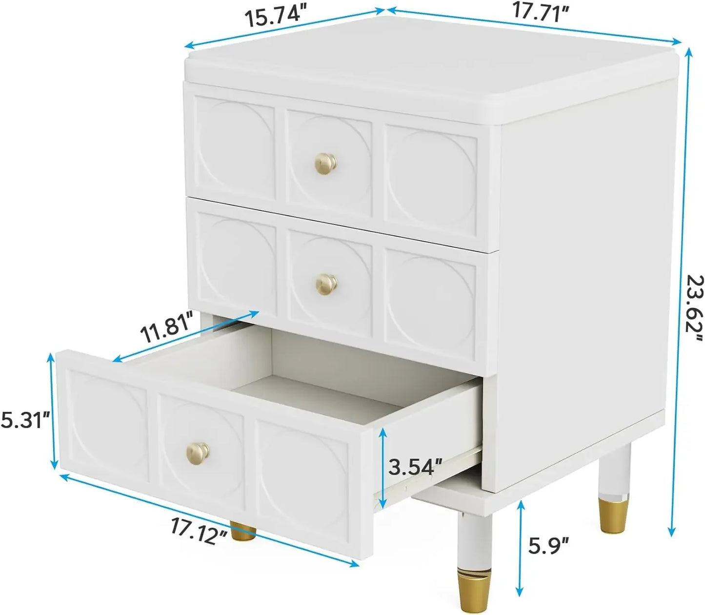 Nightstand White Gold Bedside Table