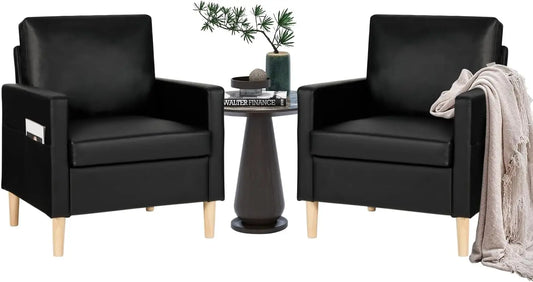 Mid-Century Modern Faux Leather Accent Living Room Arm Chair Set