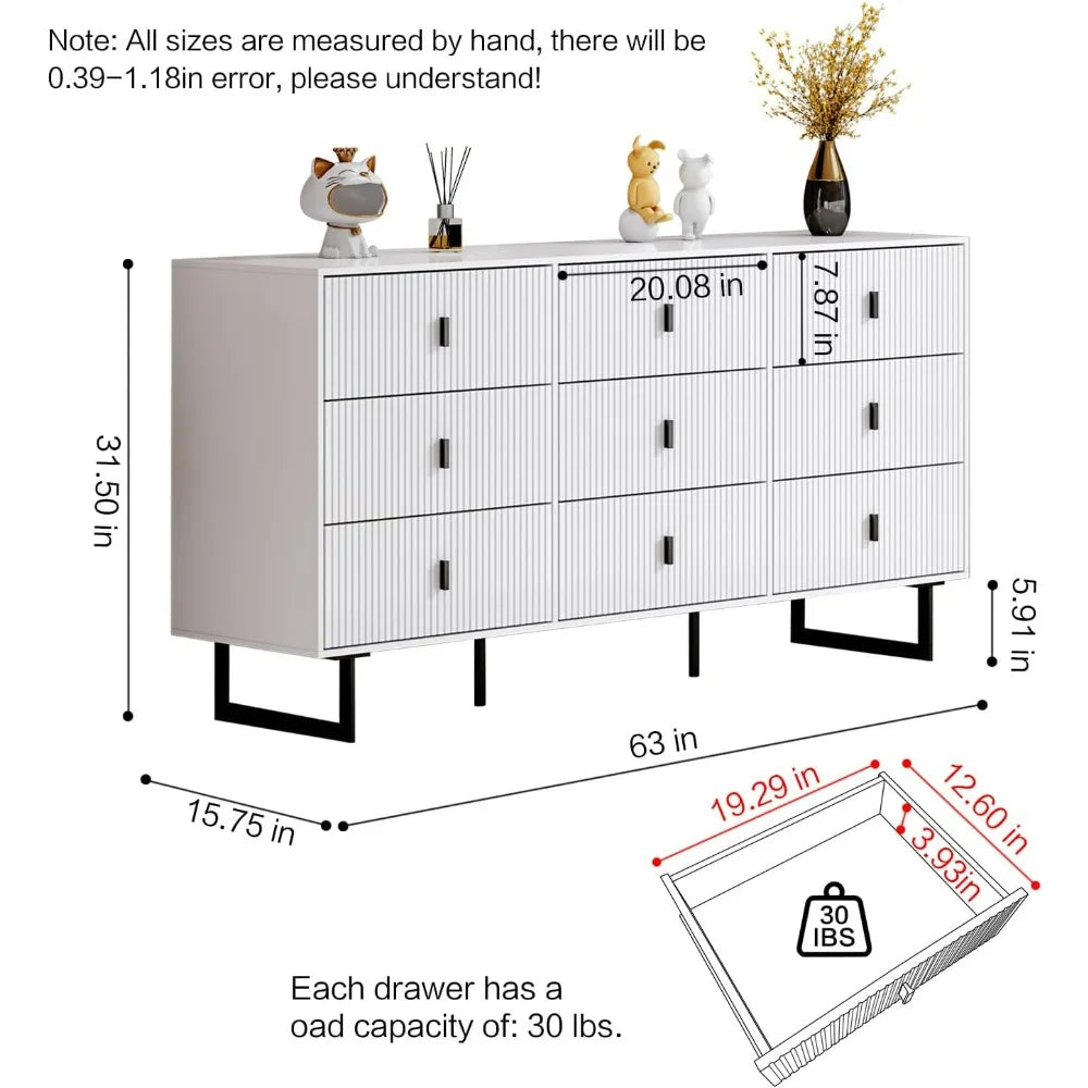 Modern 9 Drawer Triple Dresser with Deep Drawers